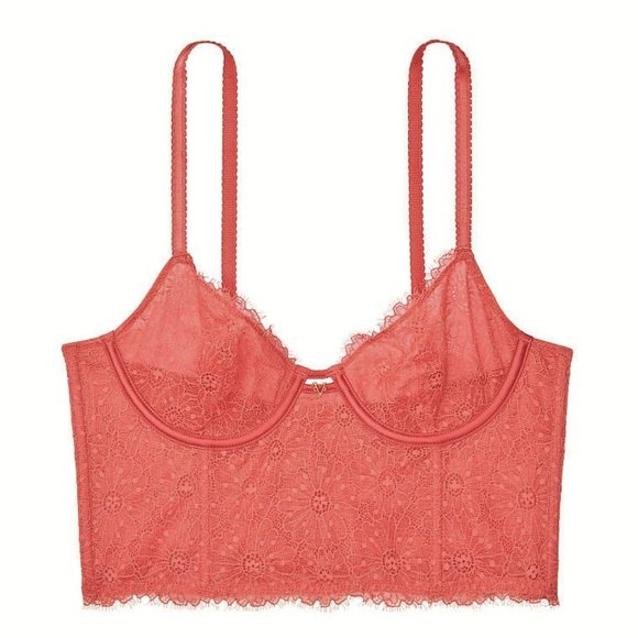 38C/L VICTORIA SECRET Unlined Long Line Bra Top Set Bustier V-String panty lace - Picture 5 of 11